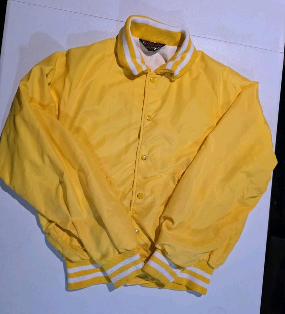 Vintage Yellow Varsity Jacket USA Made Snap Front Bomber Blank Large